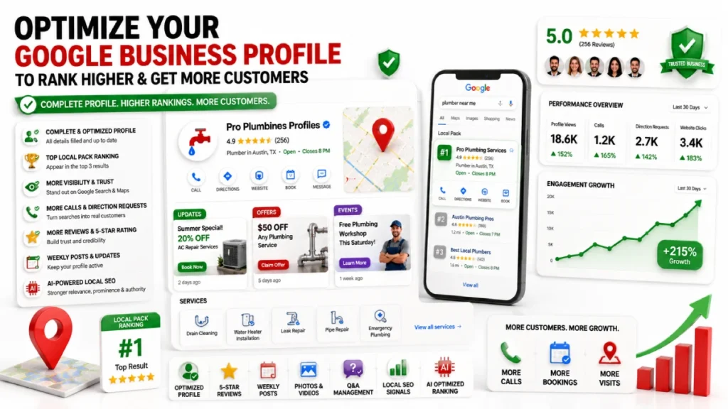 Optimize your Google Business Profile for local SEO to improve rankings, boost visibility on Google Maps, and attract more local customers easily.
